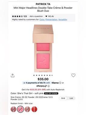 Patrick Ta Mini Major Headlines Double-Take Crème & Powder Blush Duo